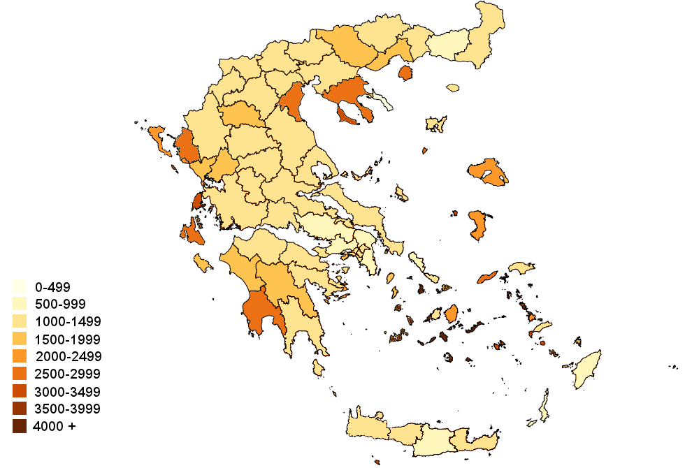 Hier sollte ein Bild der Anzahl der Coronafälle der letzten 14 Tage in Griechenland sein